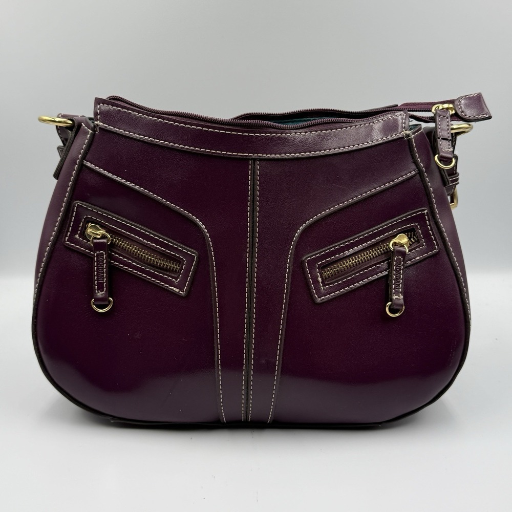 Mondani New York Purple Leather Shoulder Bag Y2K Zip Pocket Purse‎